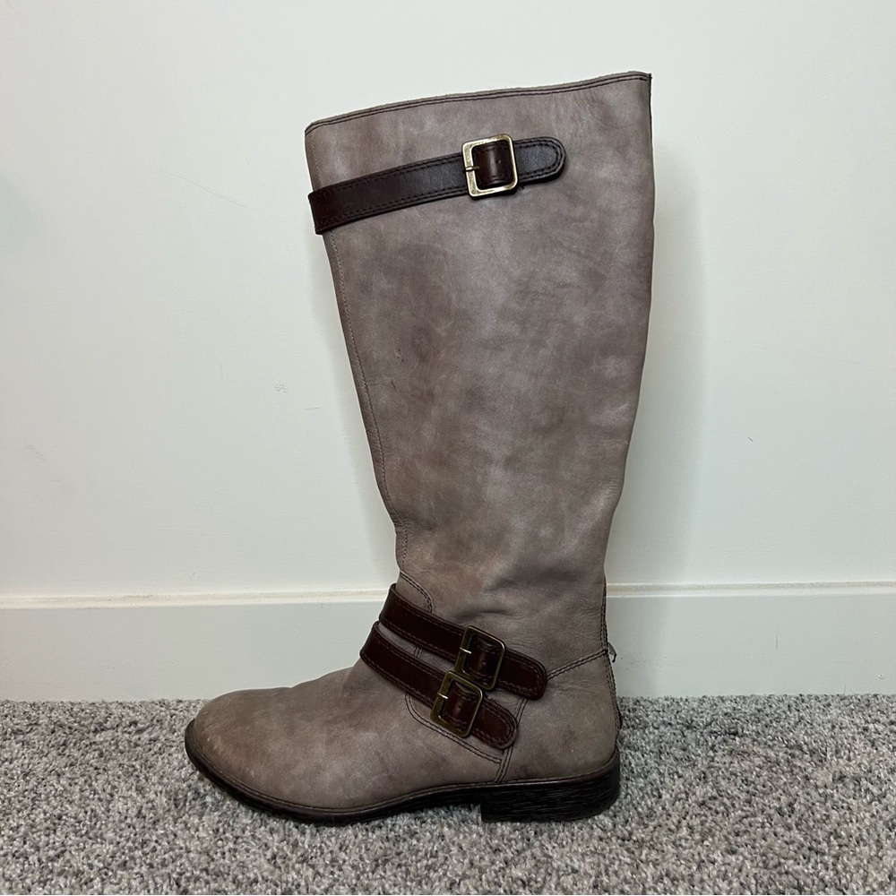 Montana Gavyn Grey Brown Soft Leather Full Zip Riding Boots Women’s Size US 7.5